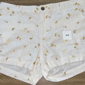 Chic & Polished 🏝️Gold Embossed Palm Tree 🌴 Cotton Shorts 🩳 🌴 2 Pockets